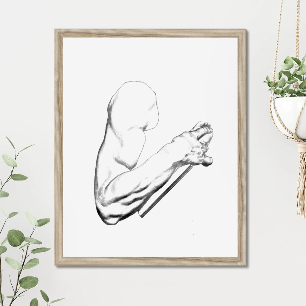 Arm Study art print, 16x20, in a natural frame with white mat, hanging on a wall