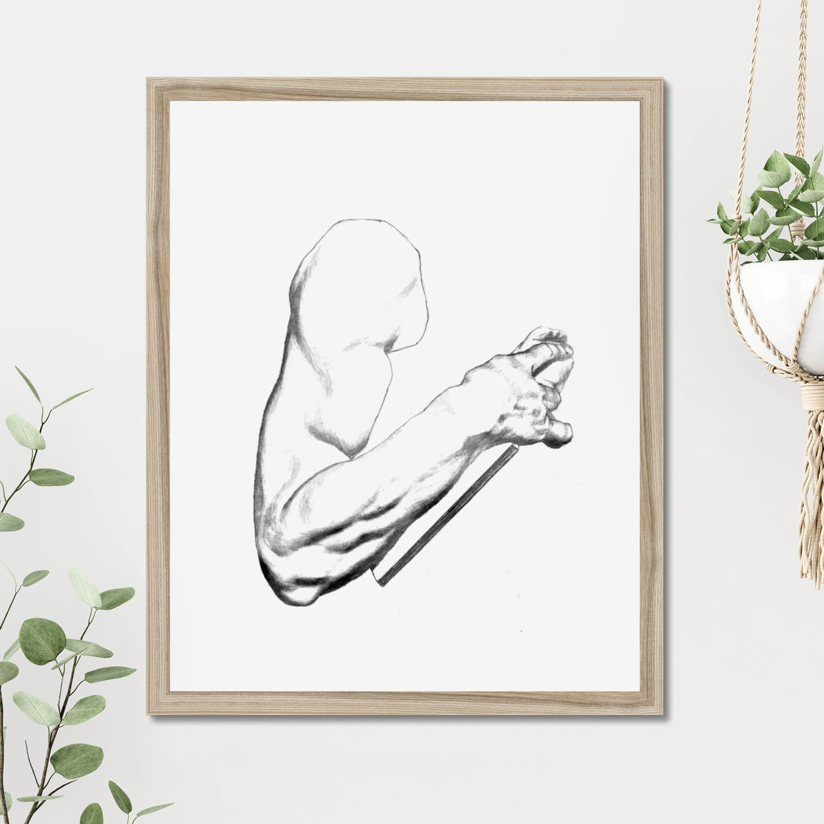 Arm Study art print, 16x20, in a natural frame with white mat, hanging on a wall