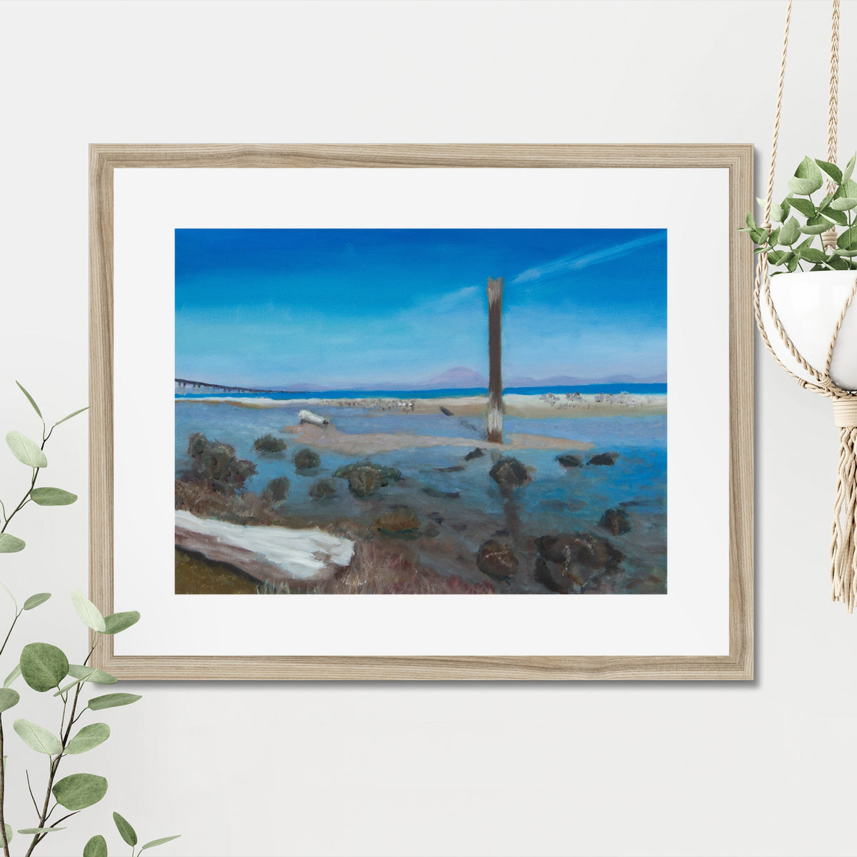 Foster City Tidepools art print, 16x20, in a natural frame with white mat, hanging on a wall