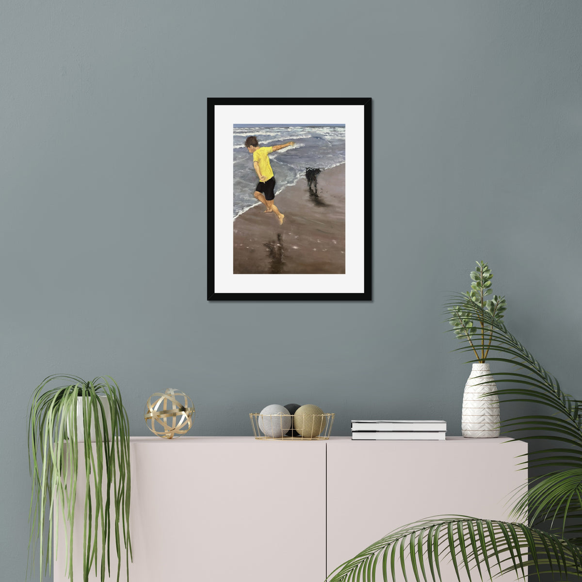 Funston art print, 16x20, in a black frame with white mat, hanging on a wall