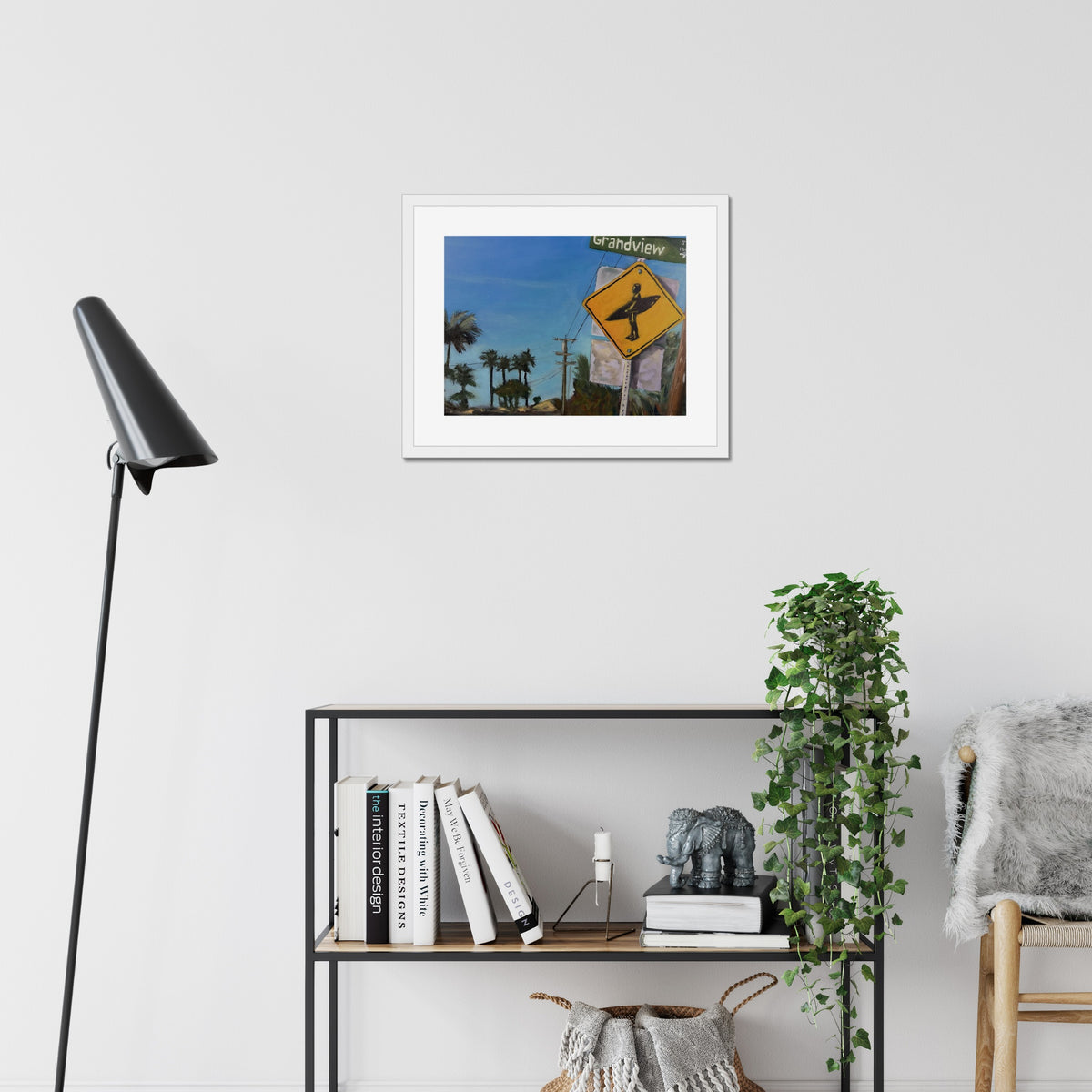 Grandview art print, 16x20, in a white frame with white mat, hanging on a wall