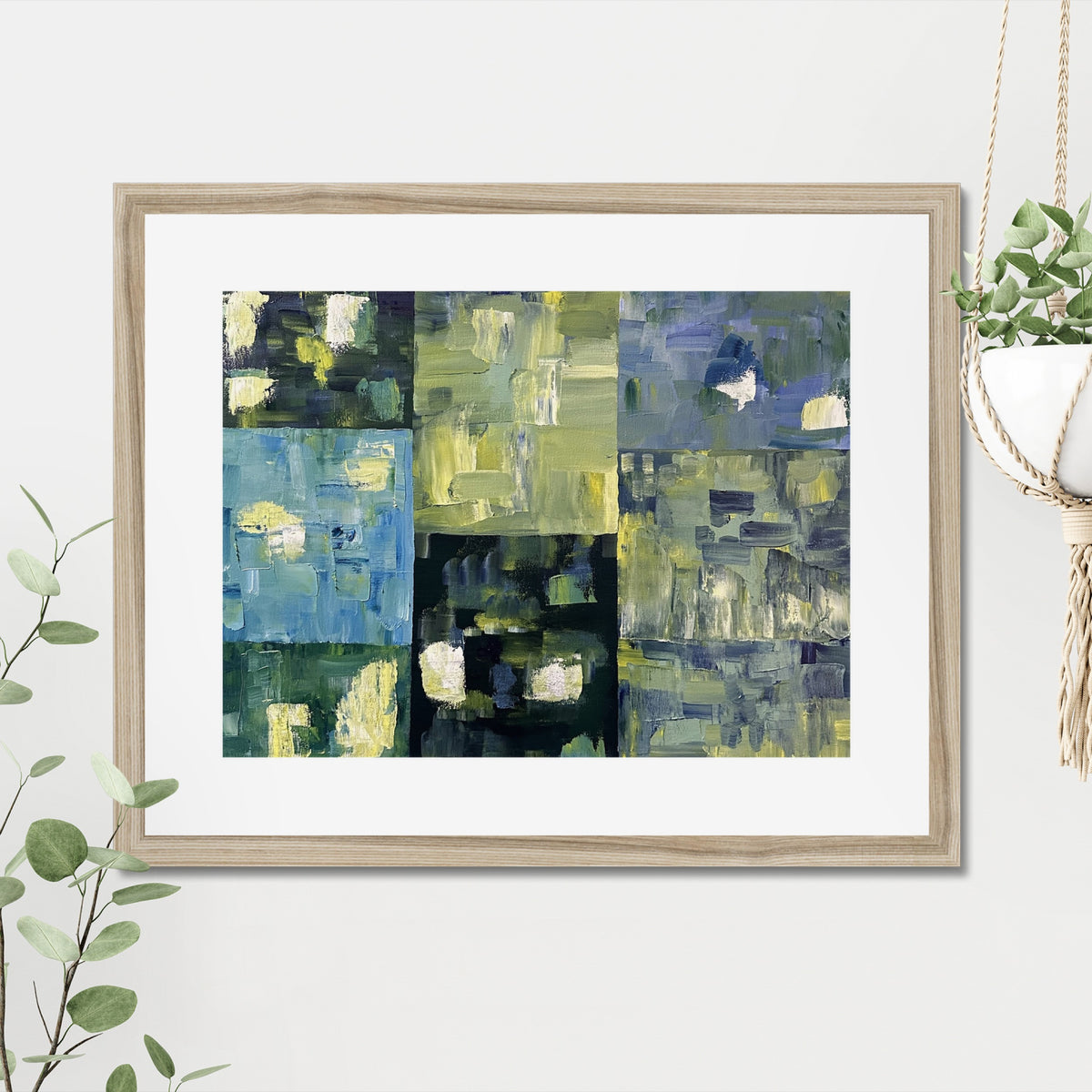 Lights On art print, 16x20, in a natural frame with white mat, hanging on a wall