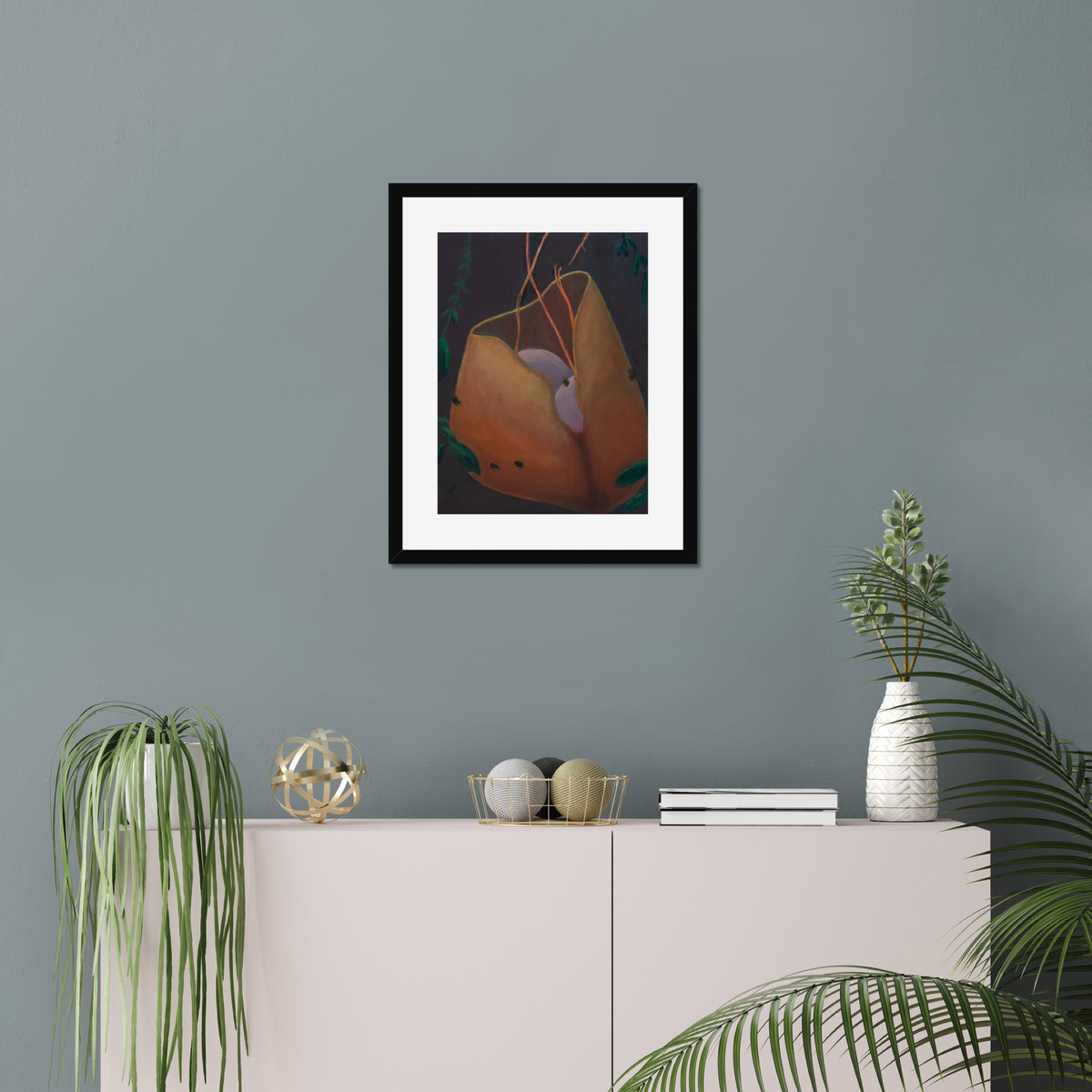Nightmare Sack art print, 16x20, in a black frame with white mat, hanging on a wall