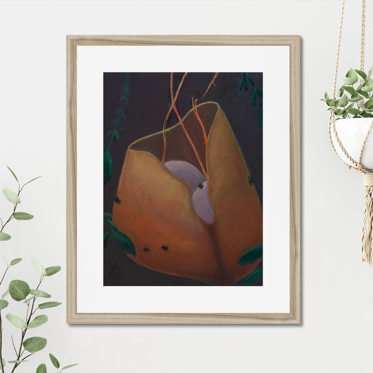 Nightmare Sack art print, 16x20, in a natural frame with white mat, hanging on a wall