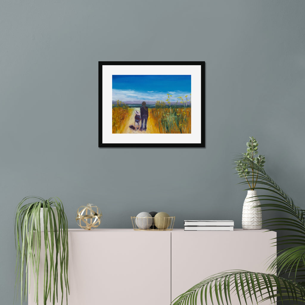 Shared Gaze art print, 16x20, in a black frame with white mat, hanging on a wall