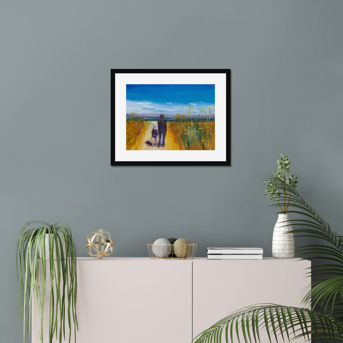 Shared Gaze art print, 16x20, in a black frame with white mat, hanging on a wall