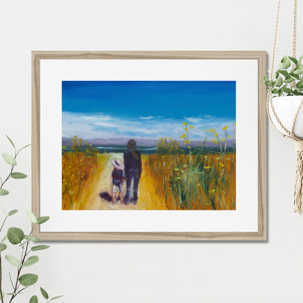 Shared Gaze art print, 16x20, in a natural frame with white mat, hanging on a wall