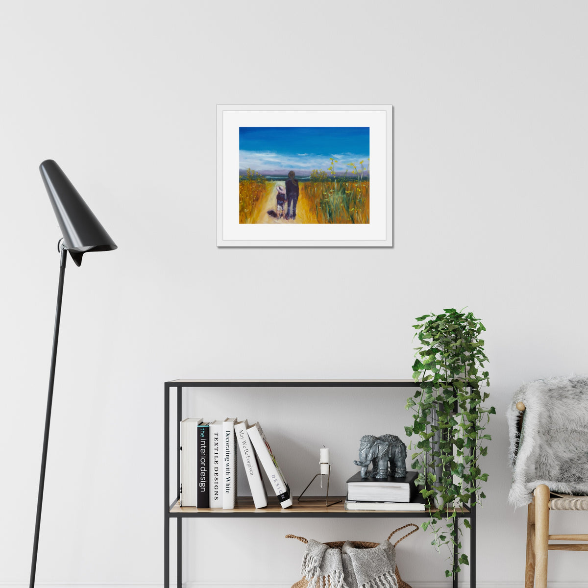 Shared Gaze art print, 16x20, in a white frame with white mat, hanging on a wall
