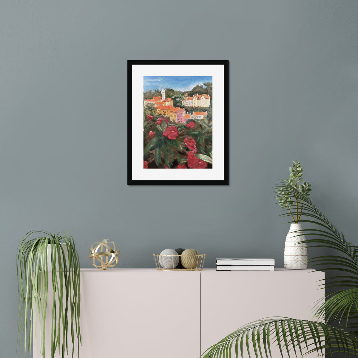 Sintra art print, 16x20, in a black frame with white mat, hanging on a wall