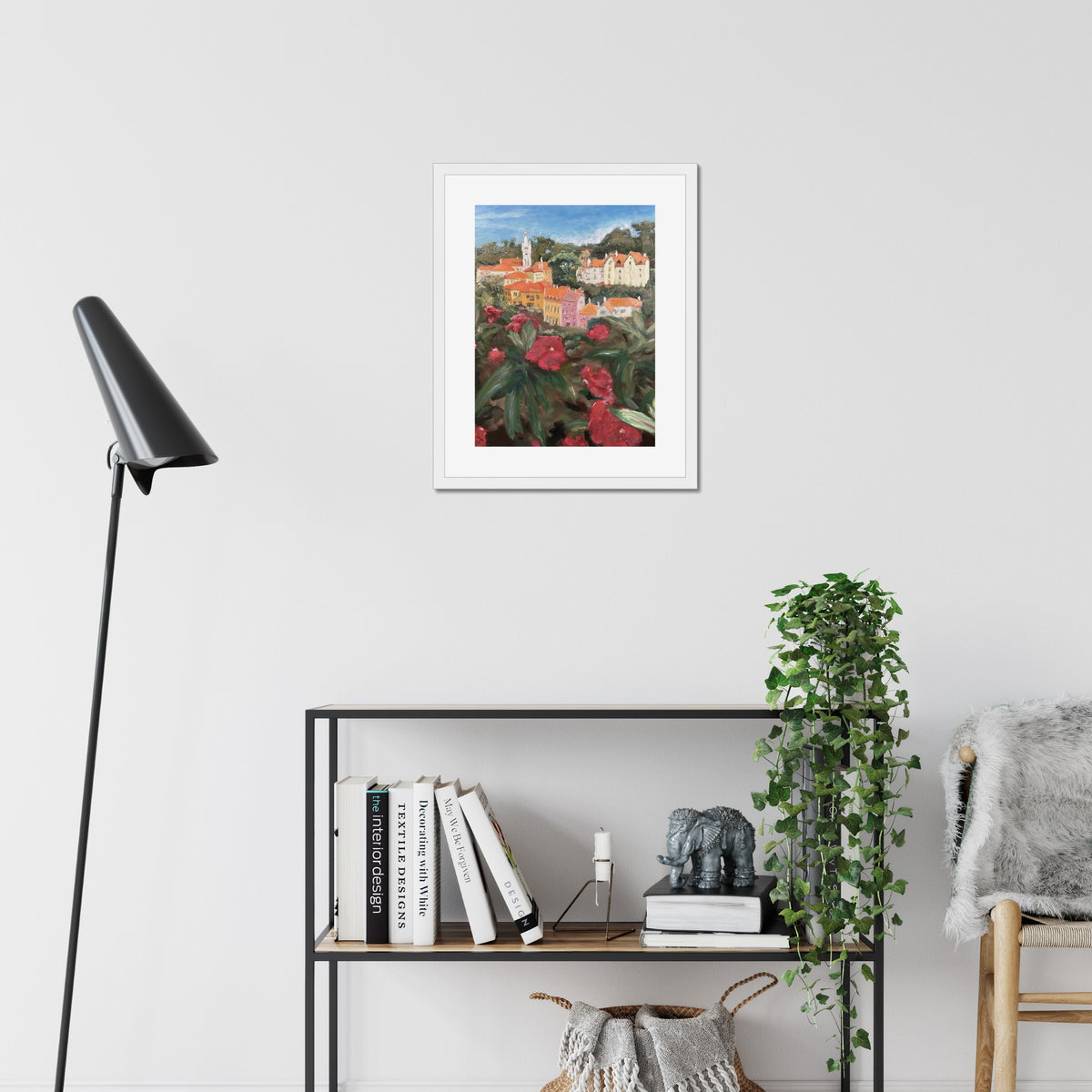Sintra art print, 16x20, in a white frame with white mat, hanging on a wall