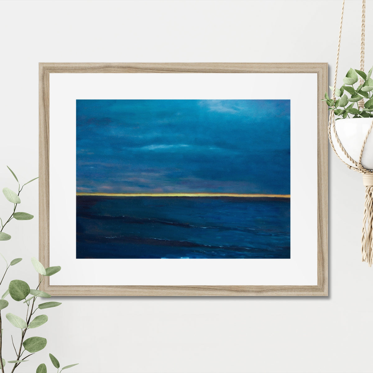 SoCal Sunset art print, 16x20, in a natural frame with white mat, hanging on a wall