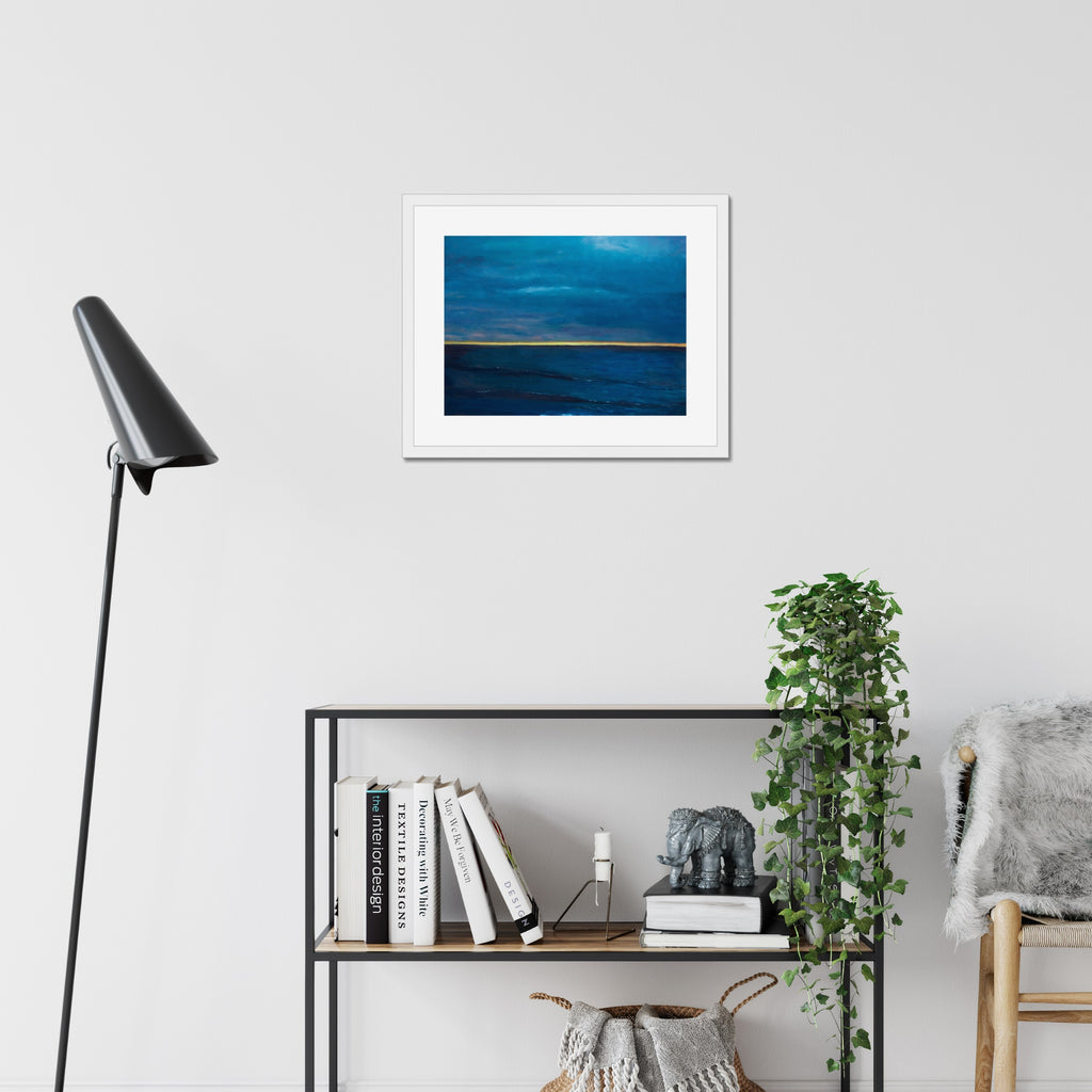 SoCal Sunset art print, 16x20, in a white frame with white mat, hanging on a wall