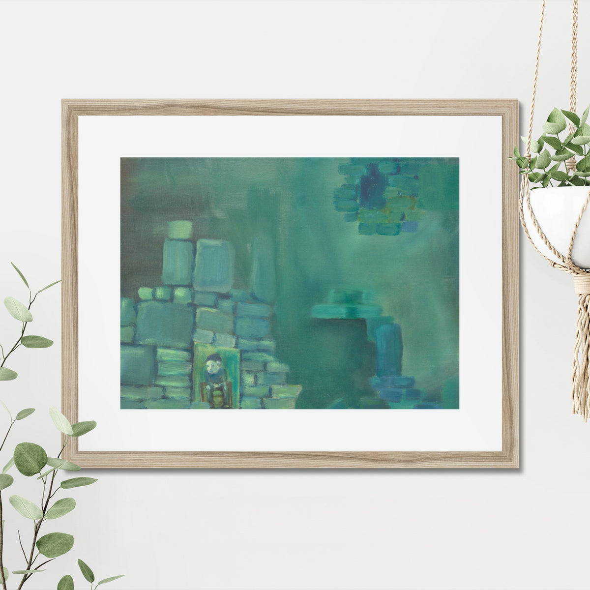 The Tenant art print, 16x20, in a natural frame with white mat, hanging on a wall