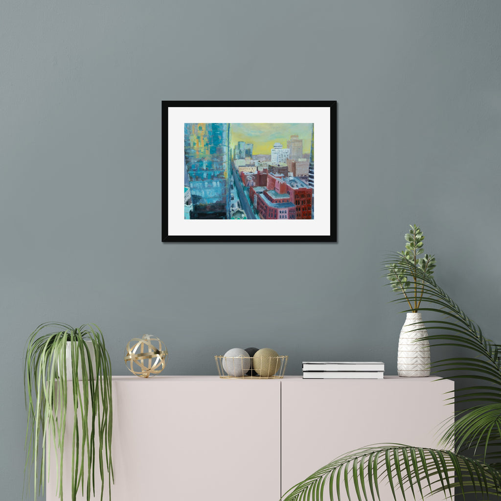 Views of Church art print, 16x20, in a black frame with white mat, hanging on a wall