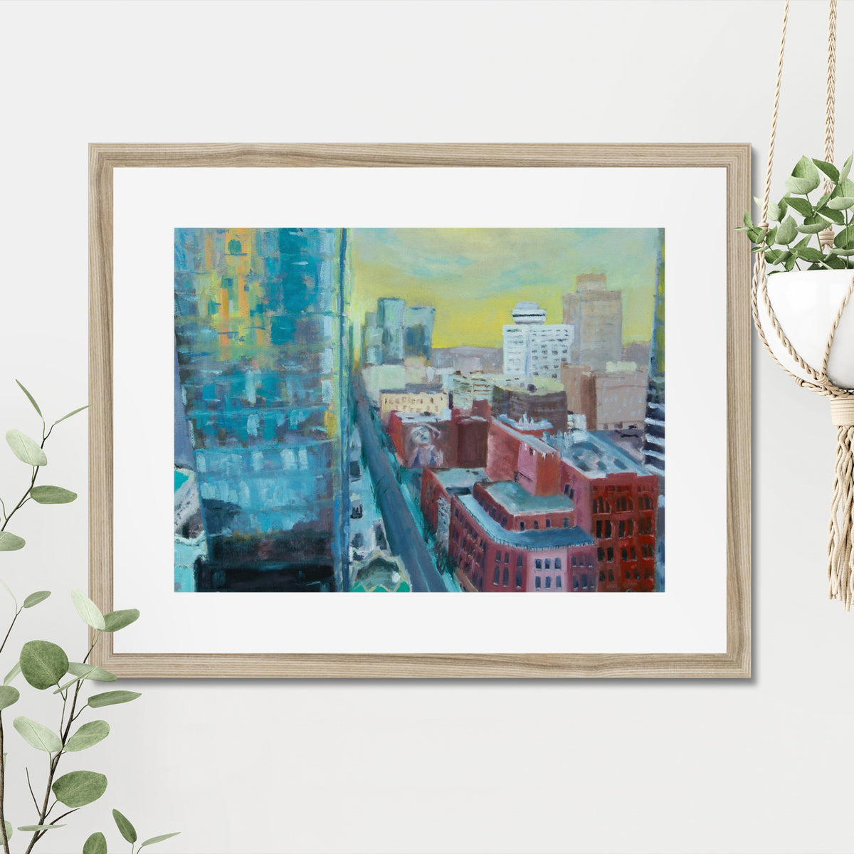 Views of Church art print, 16x20, in a natural frame with white mat, hanging on a wall