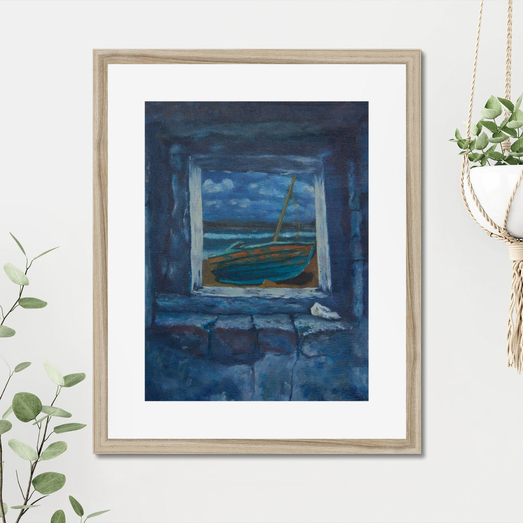 Window to Peace art print, 16x20, in a natural frame with white mat, hanging on a wall